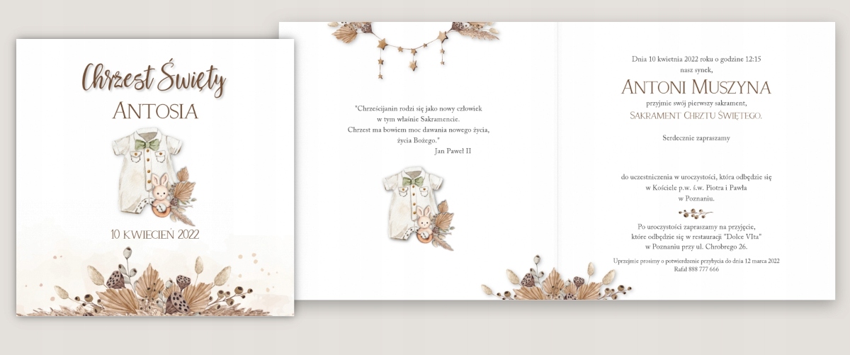 Zaproszenie na Chrzest Święty personalizacja ZCC05 Szerokość produktu 14.2 cm