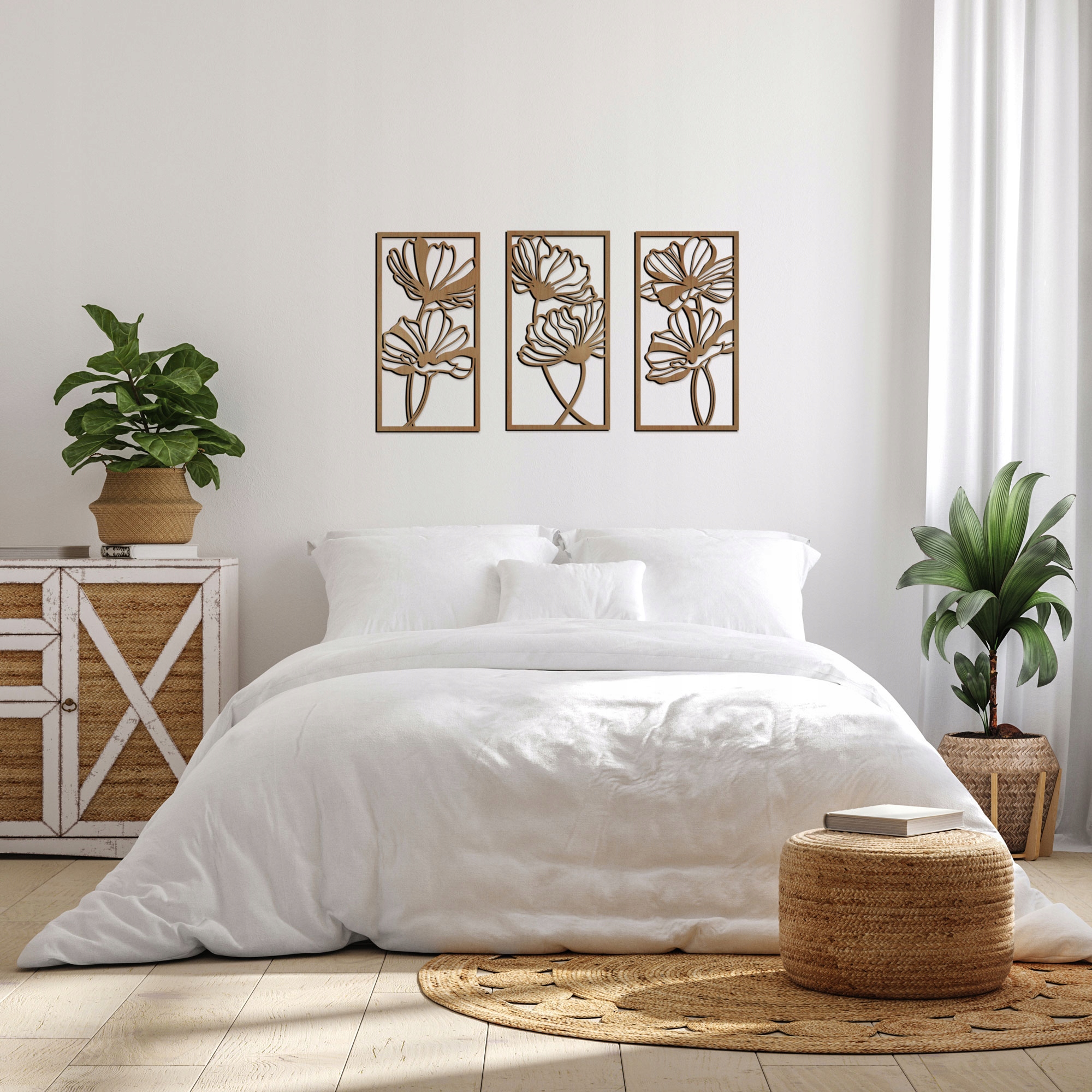 Duże Panele Dekoracyjne, Ażurowe Tryptyk KWIATY Wysokość produktu 80 cm