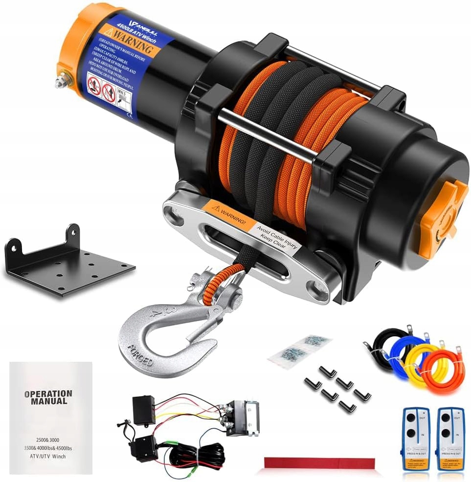 Anbull elektrický navijak 12V 2045 kg IP67 lano nylon diaľkové ovládanie pre Atv Utv