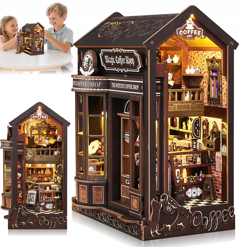 Miniaturowa Kawiarnia Diy Book Nook Model 3D Z Led Dekoracja Półki