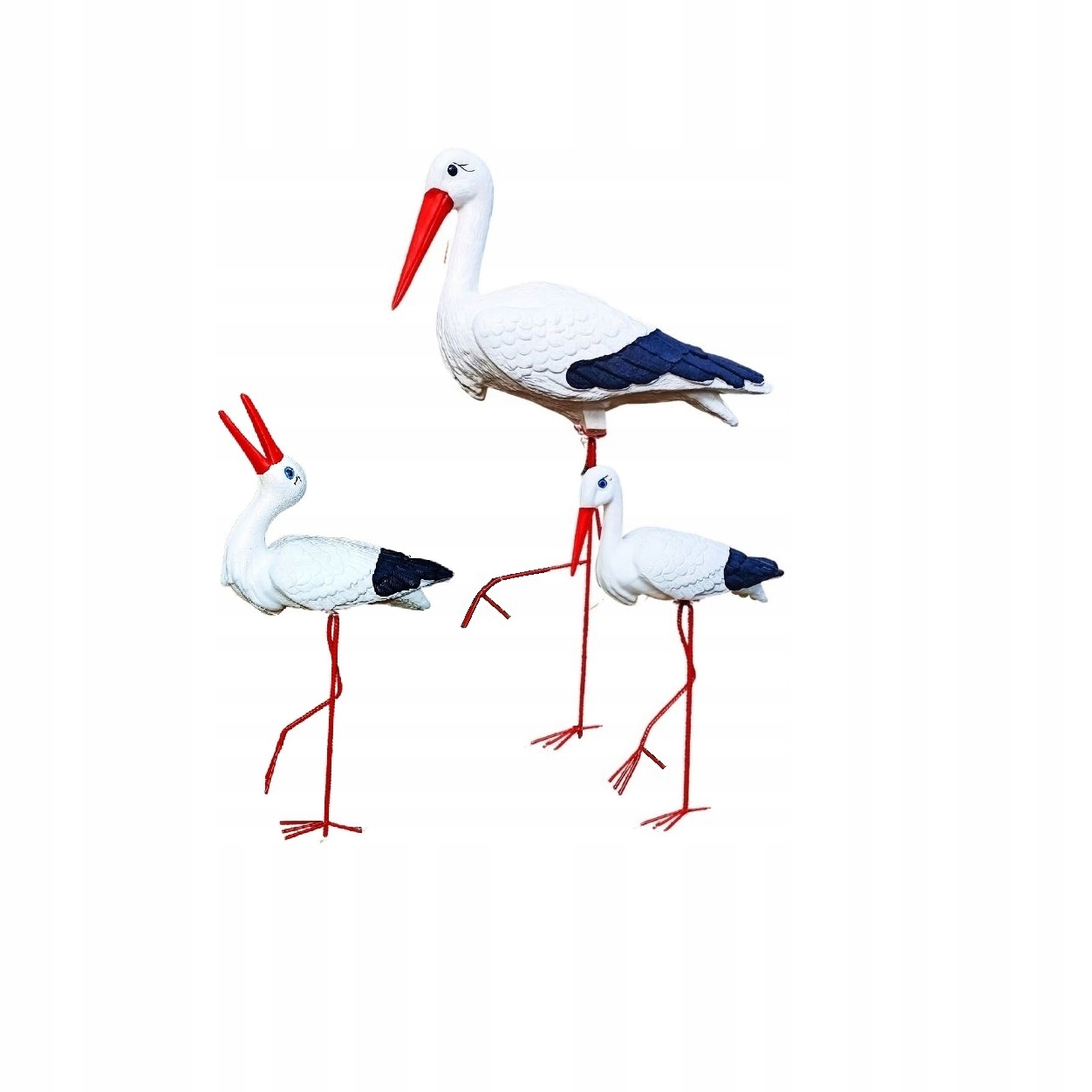 Figura ogrodowa ozdobna Bocian Duży Z Małym I Klekotem Rodzina