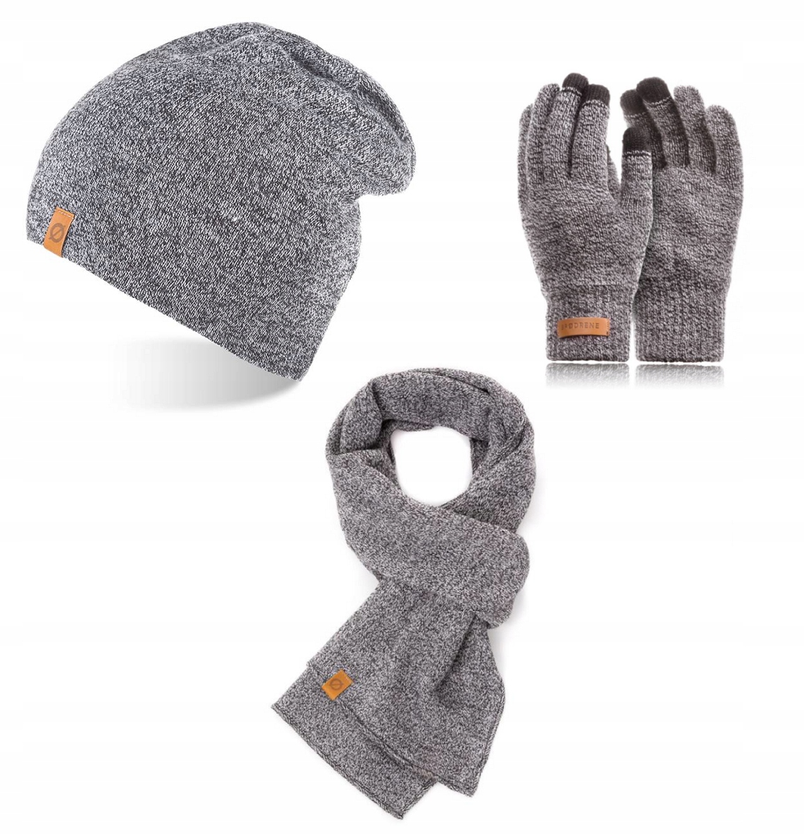 Šedá Čepice Zimní teplá šála Rukavice 3v1