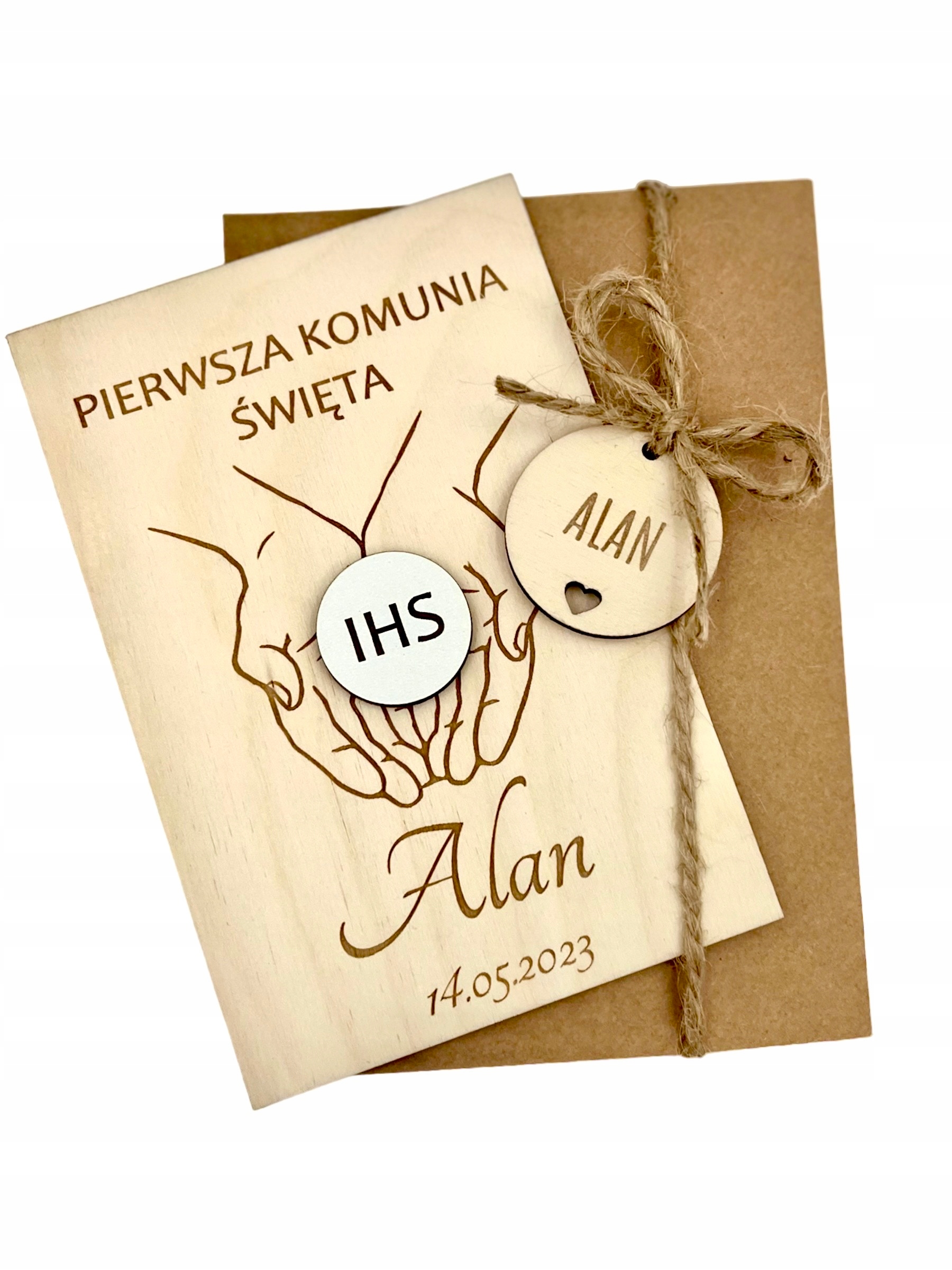 

Kartka Drewniana Pamiątka Komunia Święta