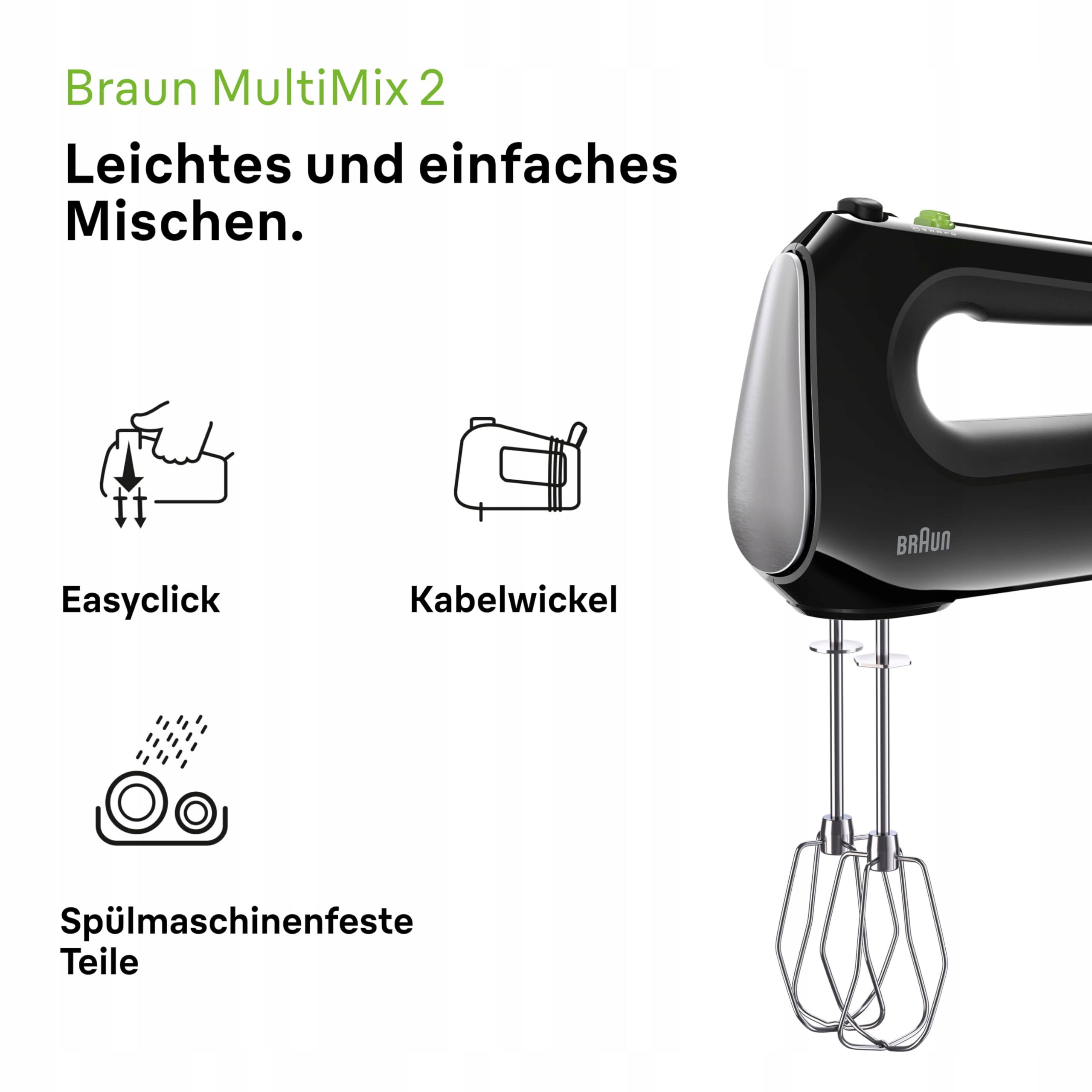BRAUN Household MultiMix 2 Mikser Ręczny 500W 4 Prędkości Turbo Czarny — miniatura 2