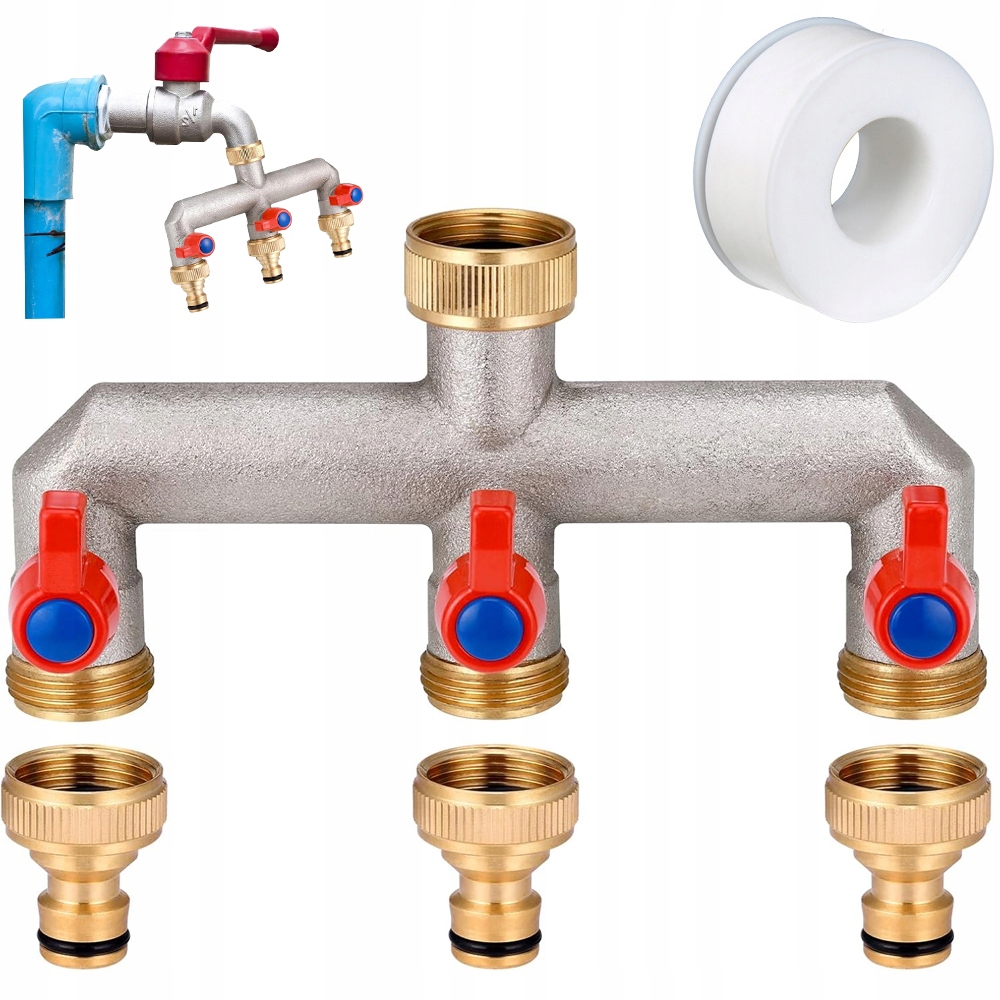 Rozdzielacz 3-DROŻNY Rozdzielacz Na Kran Do Wody Węże Ogrodowy Nierdzewny