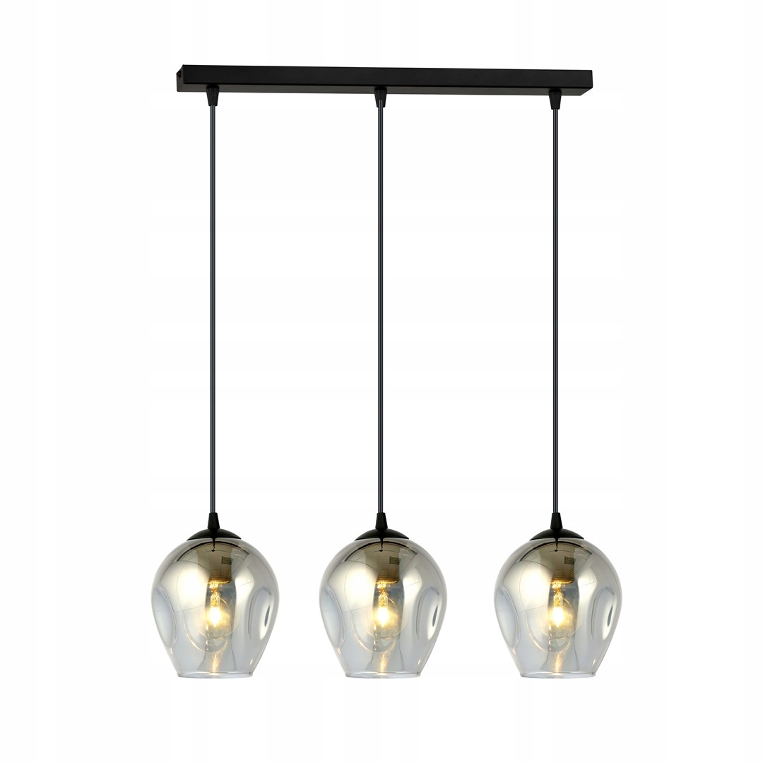 Trojitá závesná lampa čierna, sklenené dymové tienidlá, lišta 70 cm Emibig
