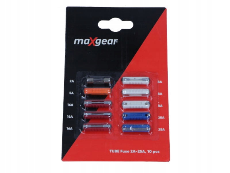 BEZPIECZNIKI RURKOWE ZESTAW 2A-25A KPL 10SZT Marka MaxGear