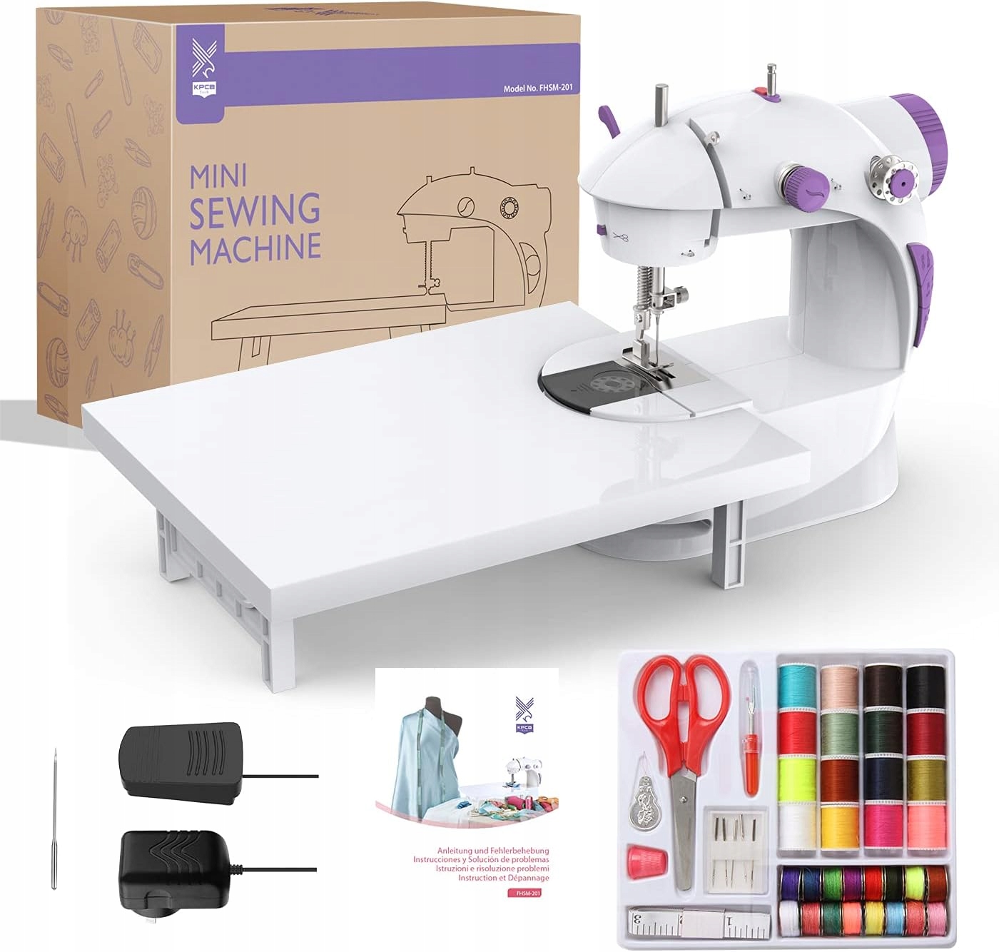Mini šicí stroj Kpcb s prodlužovacím stolem a sadou Dárek