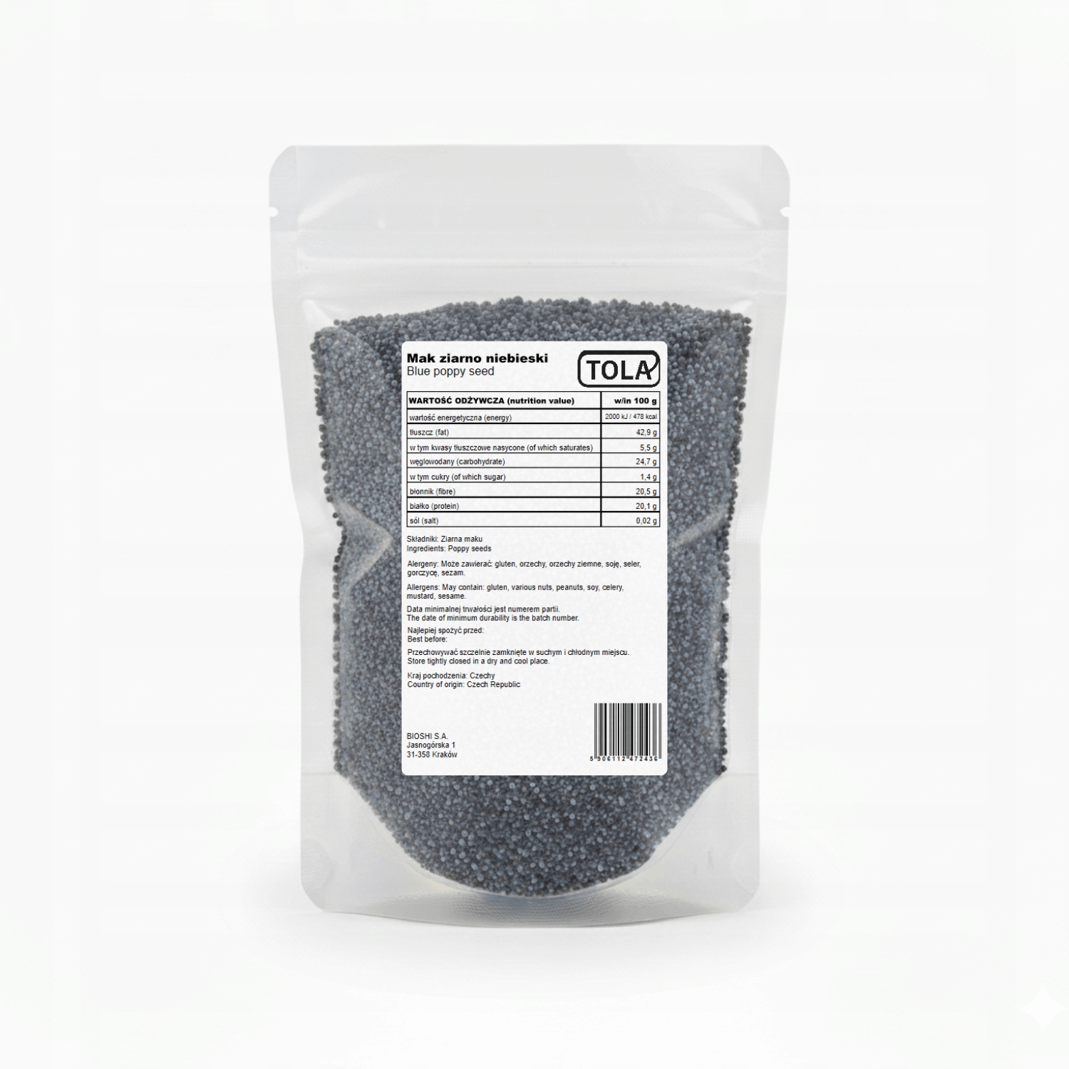 Levně Mak zrno 5 kg – přírodní, pro pečení, vysoká kvalita Tola