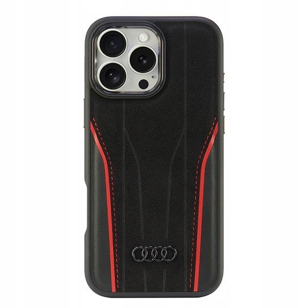 Audi Genuine Leather MagSafe iPhone 16 Pro Max 6.9" černo-červený/černý