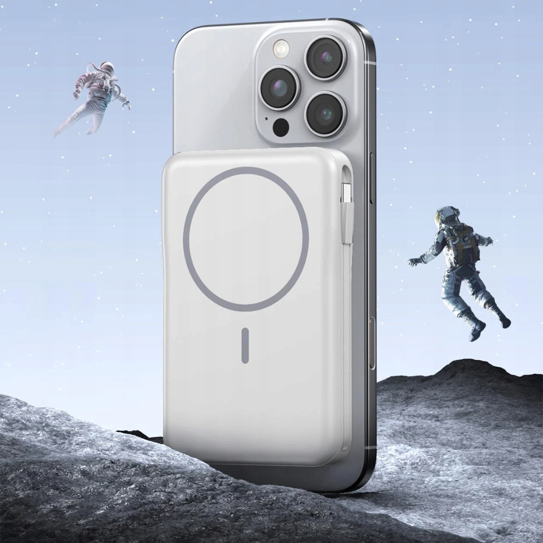 Mini Power Bank 10000 mAh magnetický s hořčíkem a kabely PD20W Bílý