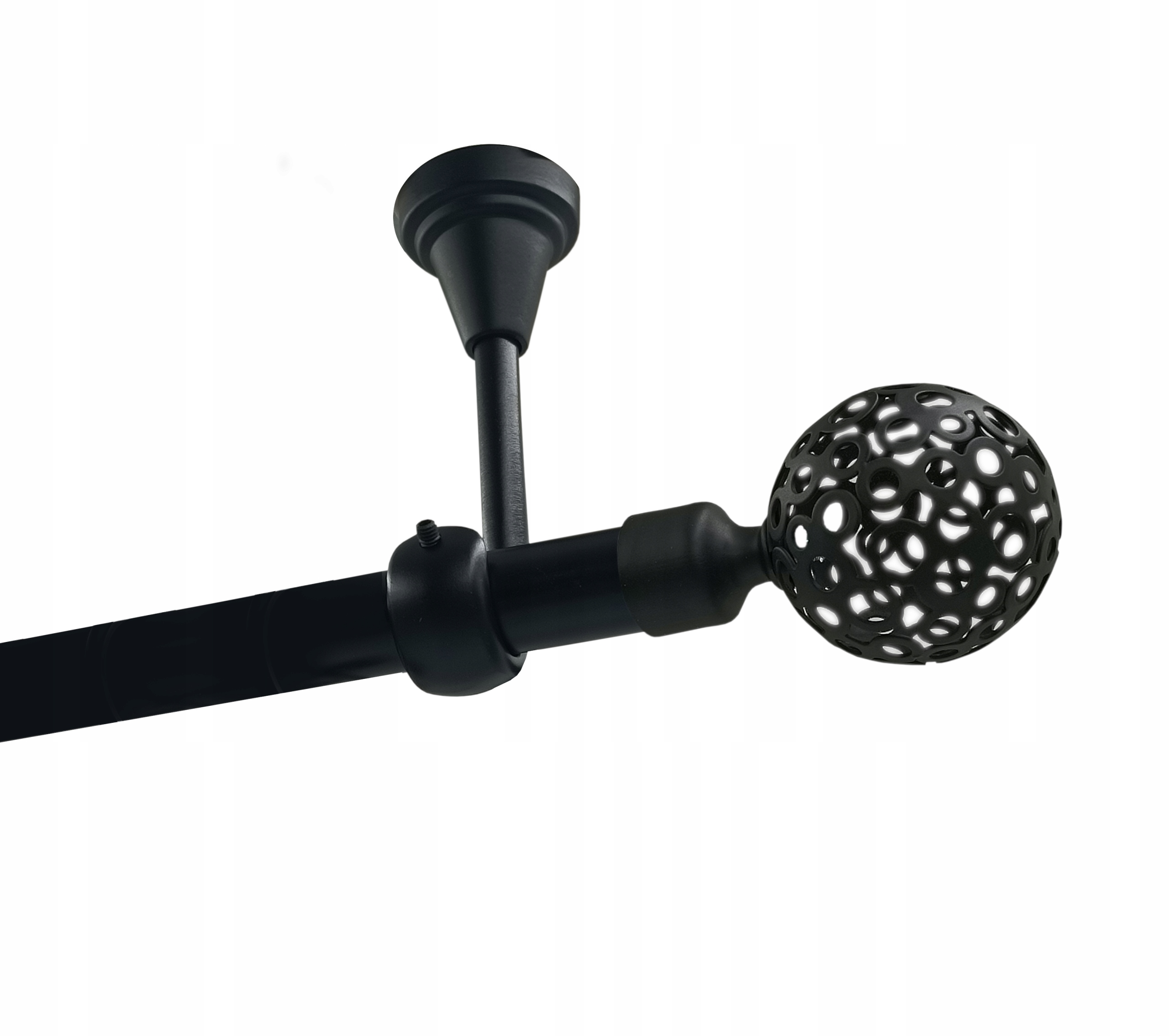 Jednoduchá garnýž Metal Strop 19mm Černý Mat 400cm Koule Ažur Bez Koleček