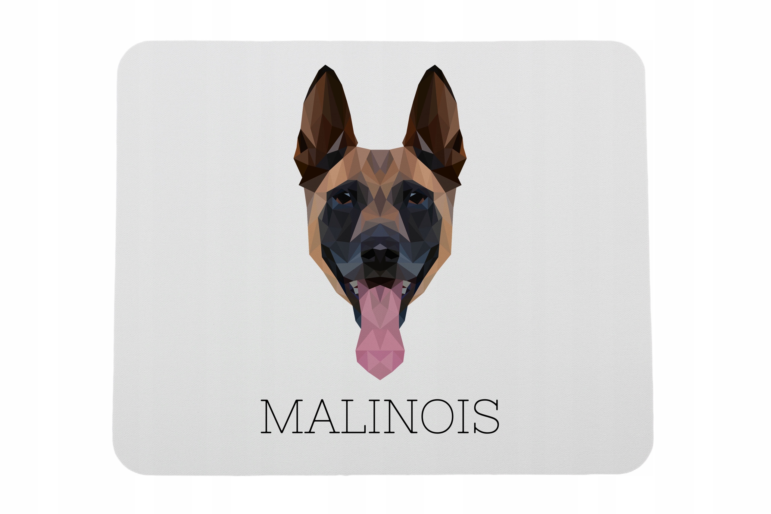 Malinois Owczarek belgijski -geometryczna podkładka ze zdjęciem i napisem p