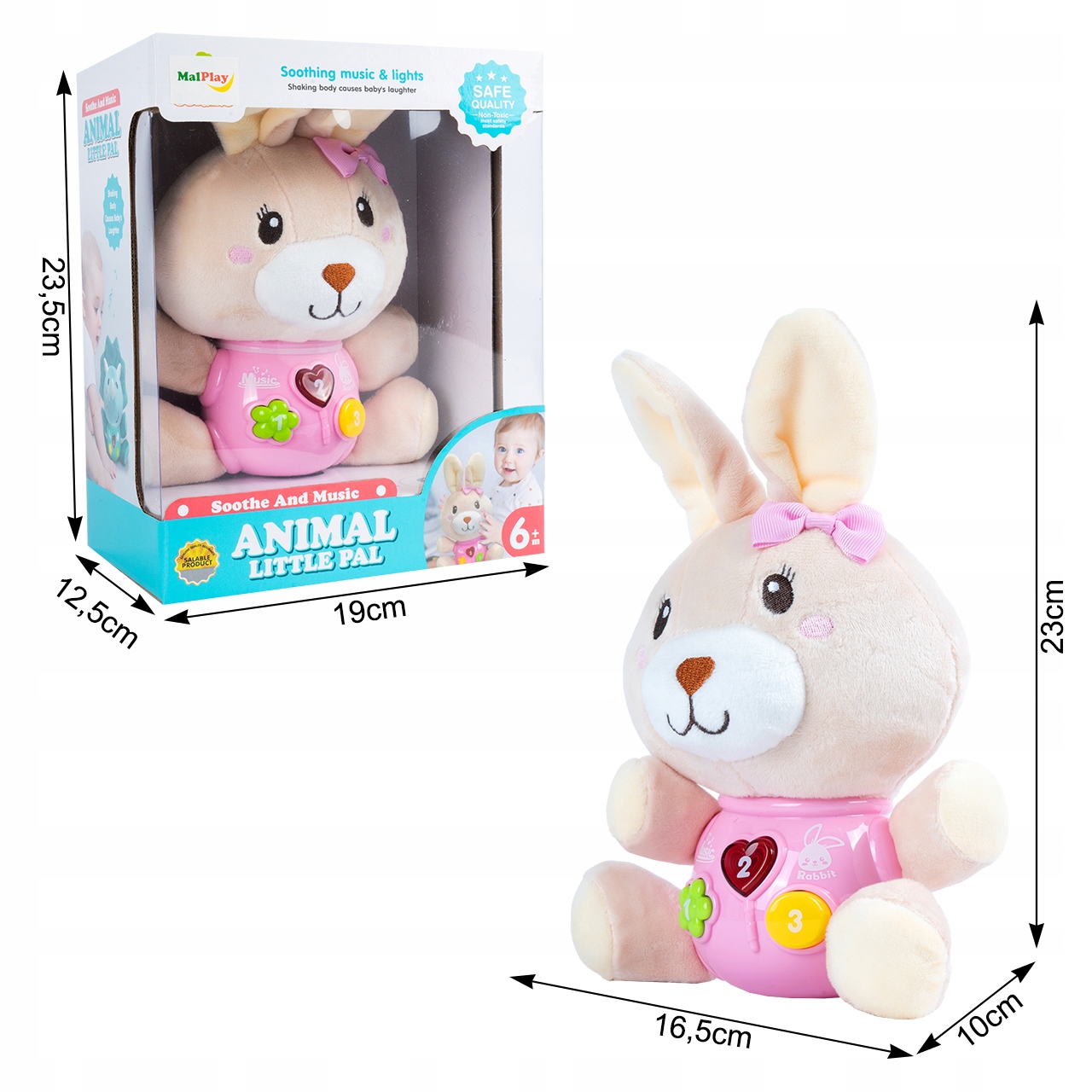 ZAJĄCZEK KRÓLICZEK KRÓLIK PLUSZOWY INTERAKTYWNY ZE ŚWIATŁEM I MUZYKĄ Marka MalPlay