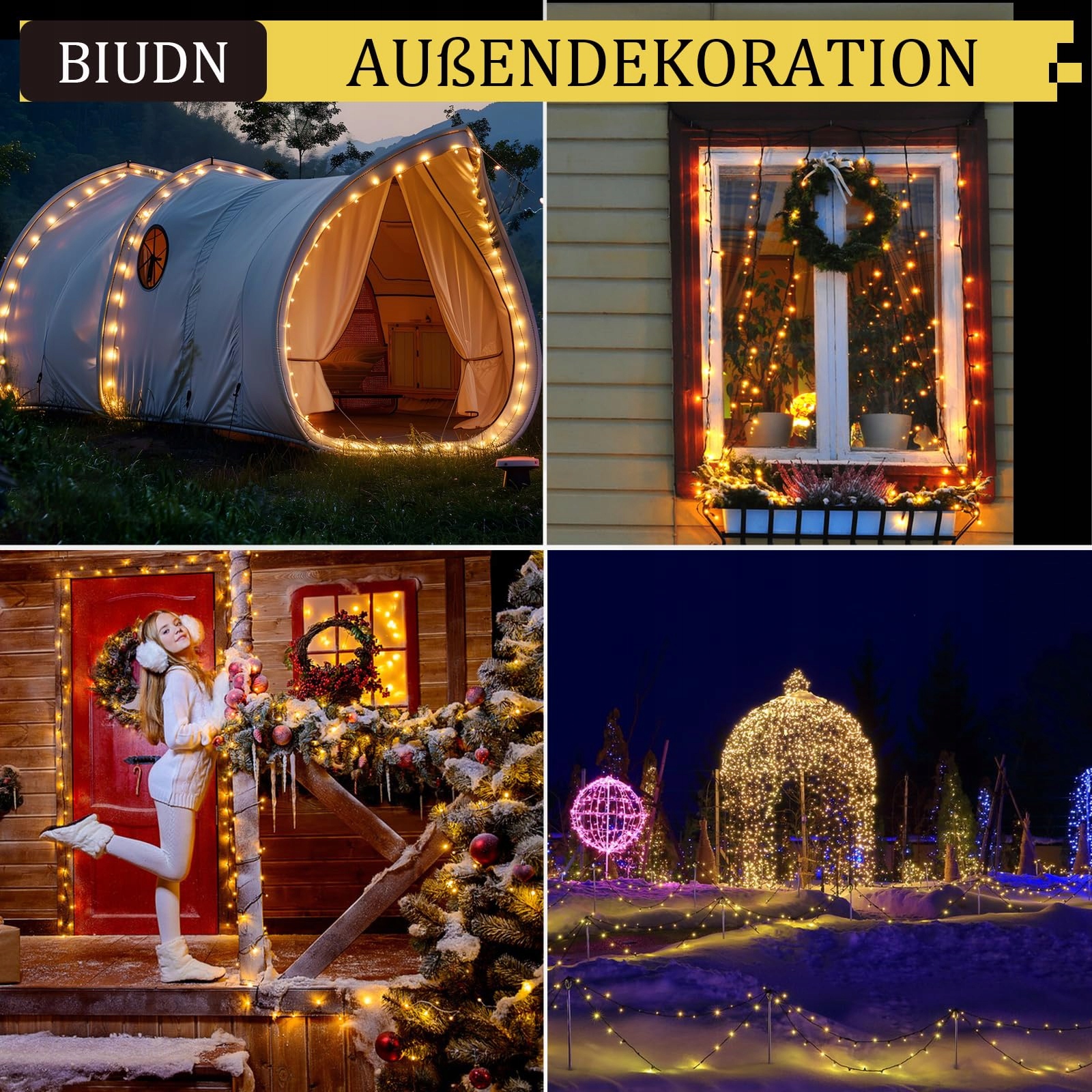 BIUDN Lampa 600LED Zewnętrzna 30M 8 Trybów Timer Ciepła Na Święta Wesela — miniatura 6