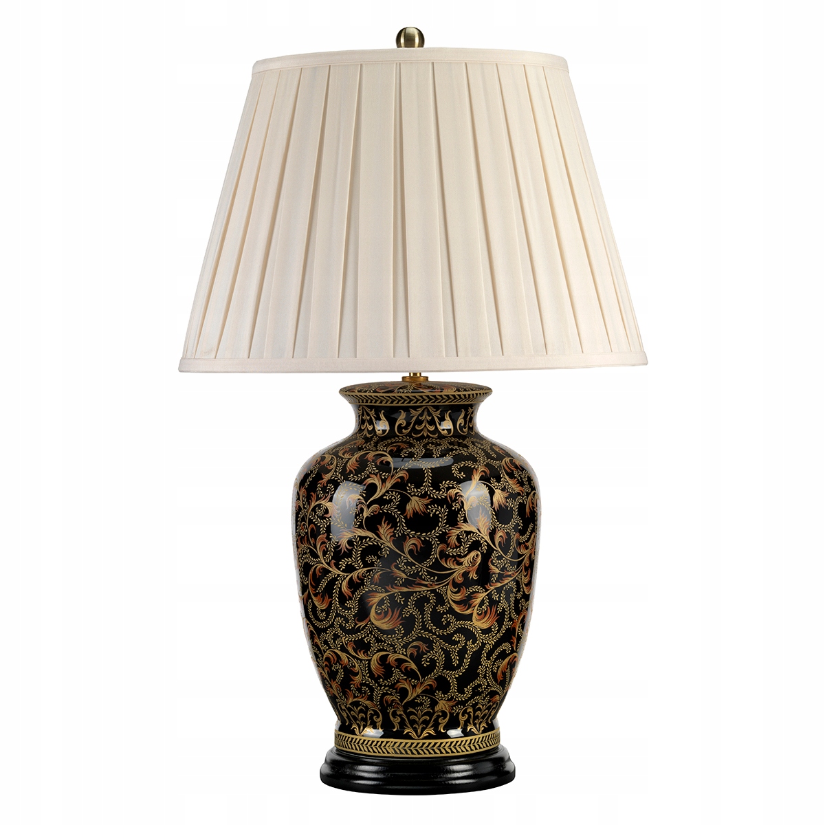 Elegantná porcelánová stolová lampa čierna, krémové zlaté tienidlo Elstead
