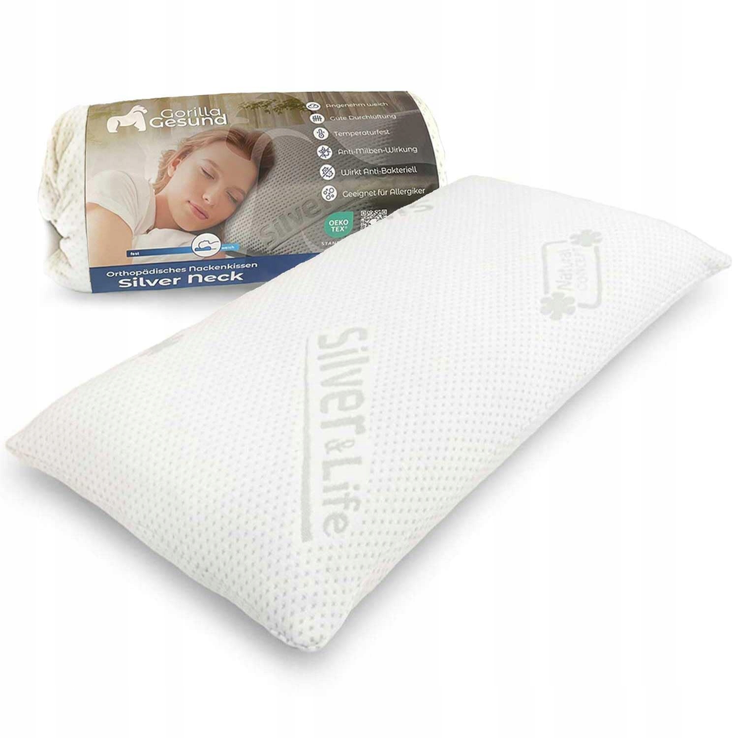 GORILLA GESUND Poduszka Ortopedyczna Memory Foam Silver Neck 70x34cm — miniatura 3