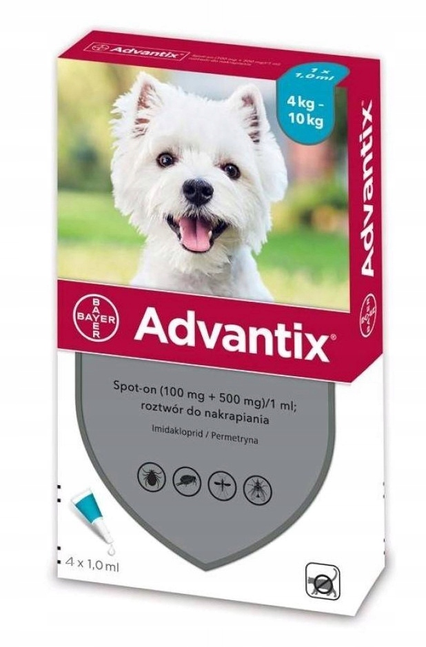 Bayer Advantix Krople Kleszcze Psów 4-10kg 4x1ml