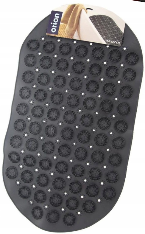 MATA ANTYPOŚLIZGOWA DO WANNY BRODZIKA 68x37 czarna OLDMAN GUMOWA PRZYSSAWKI Długość (cm) 68 cm