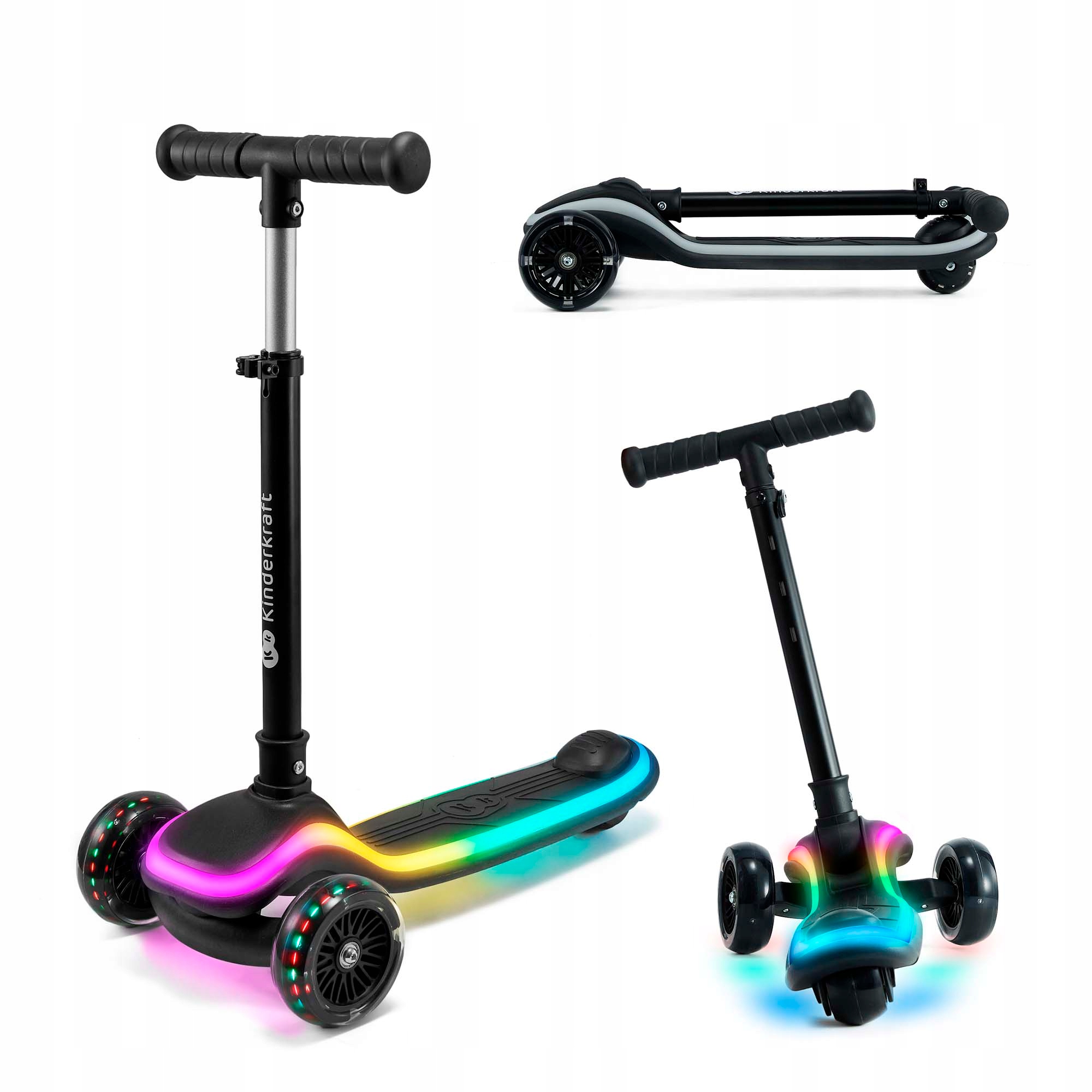 Hulajnoga Trójkołowa Kinderkraft Raket Do50kg Balansowa Led Składana Czarna