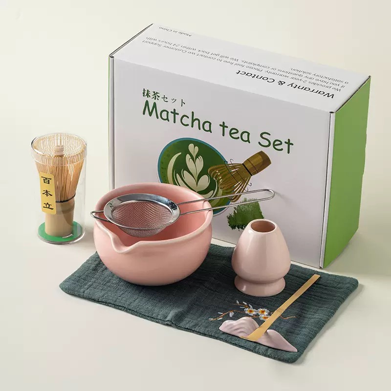 Levně Bambusová Sada Na Matcha Čaj Chashaku, 7 Dílů, Růžová