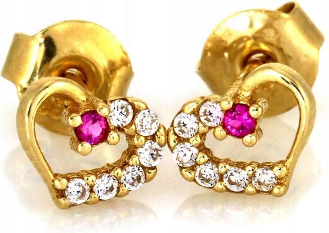 Zlaté náušnice 585 srdce s mnoha kameny na tyčinku pro dívku
