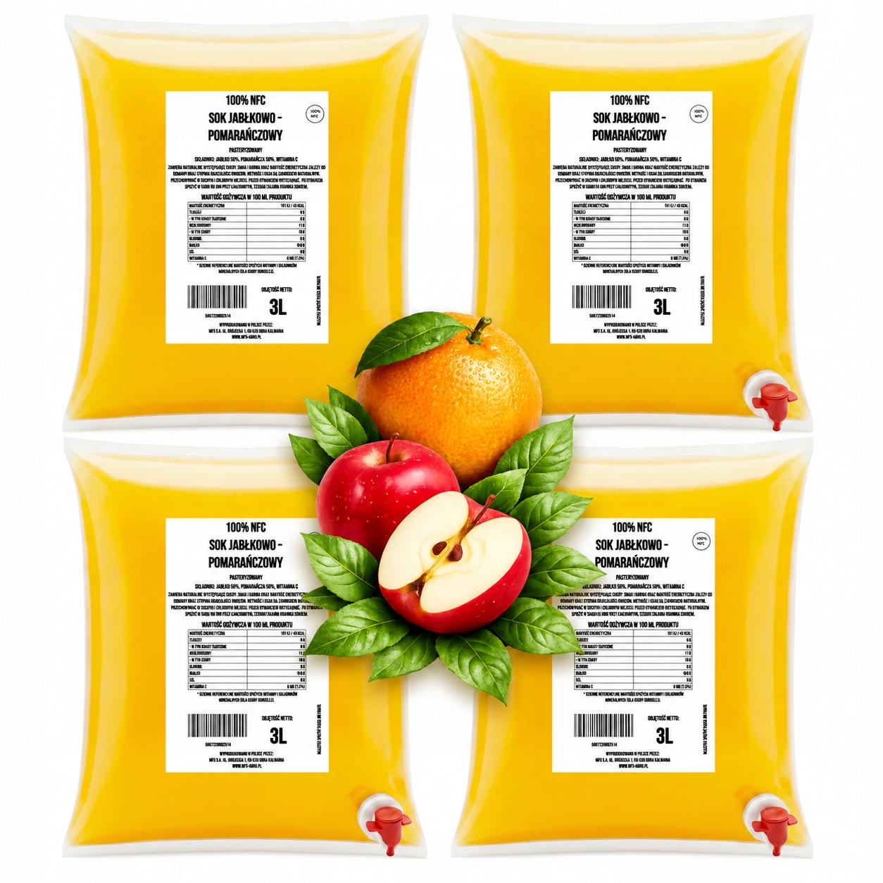 Set Jablečno-oranžový Lisovaný Džus 100% Nfc Pure Press 4 x 3L