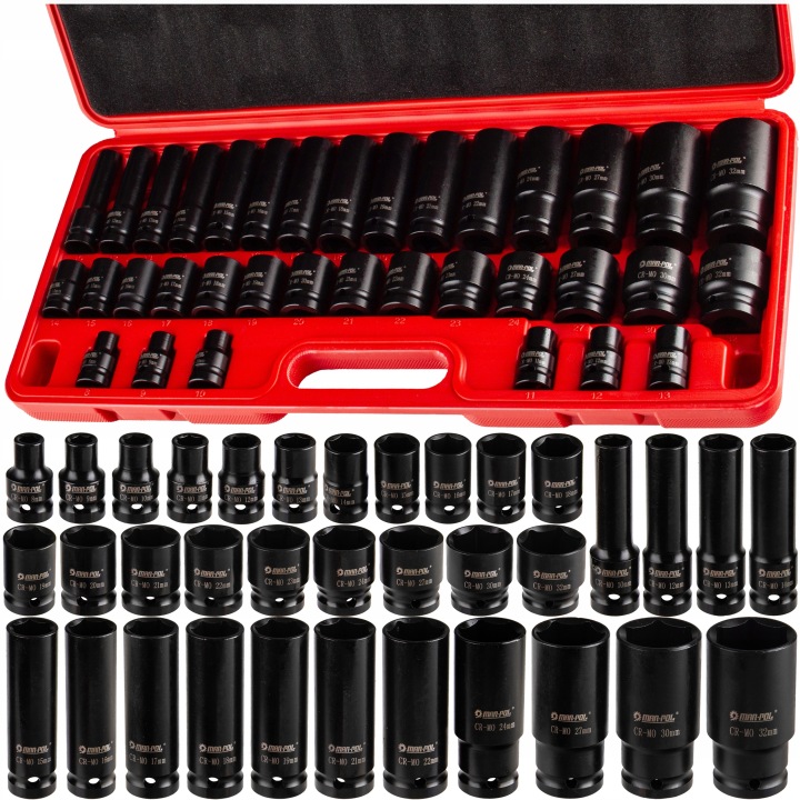 Nasadki Udarowe 1/2 Długie Krótkie 35 El. Zestaw Nasadek Klucze 8-32MM