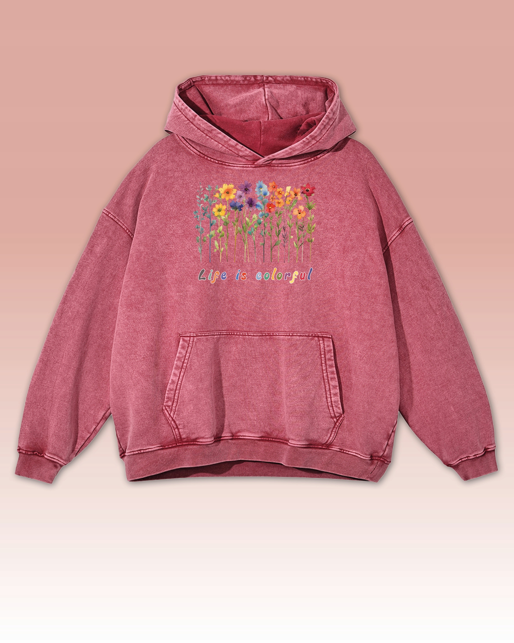 Mikina Life is Colorful Život je Barevný Květy Radost Boho Červená XL