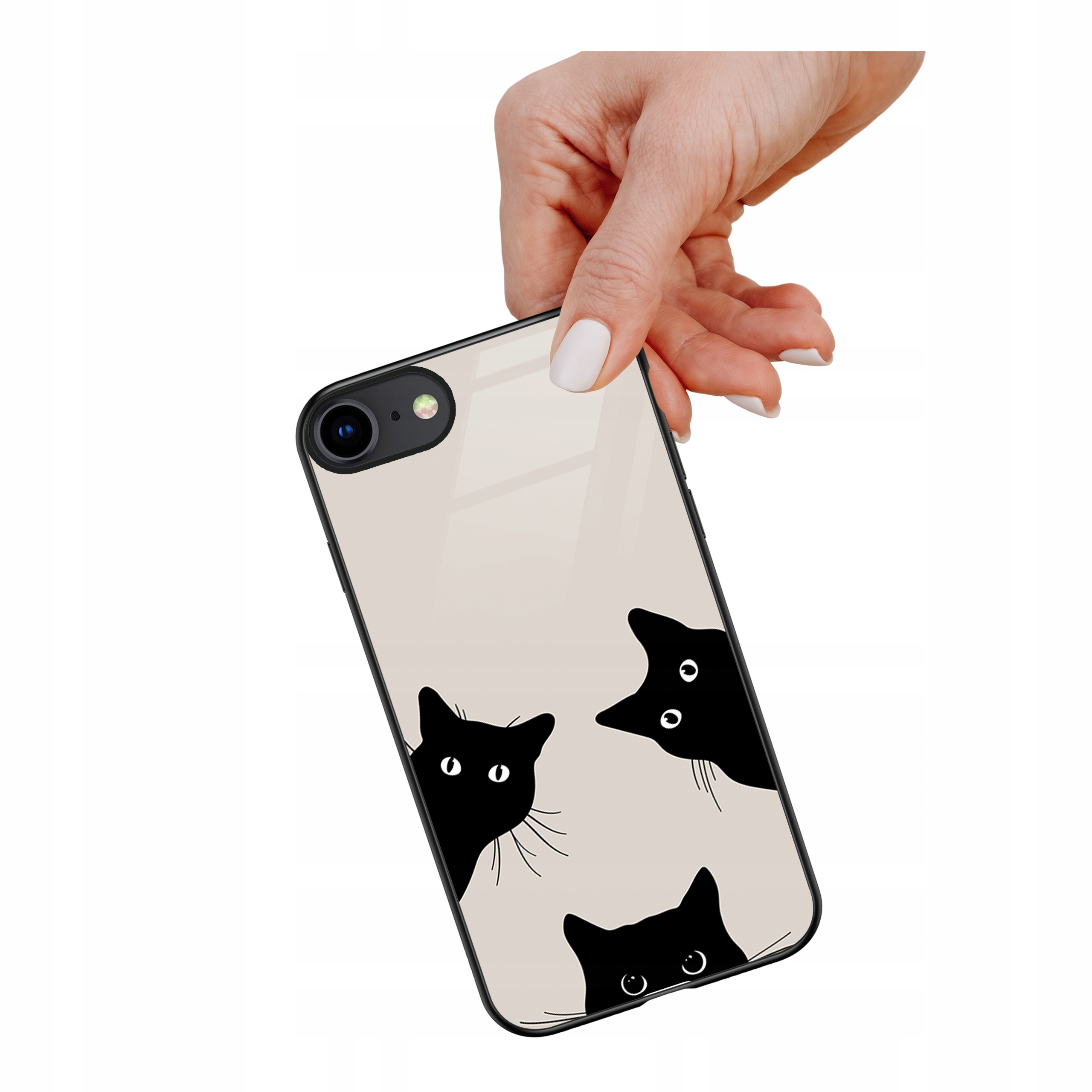Etui szklane ceramiczne do iPhone 16e Czarne koty