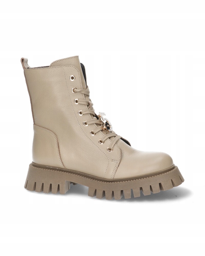 Béžové boty kotníkové boty dámské workery šněrovací ozdoba Karino 37