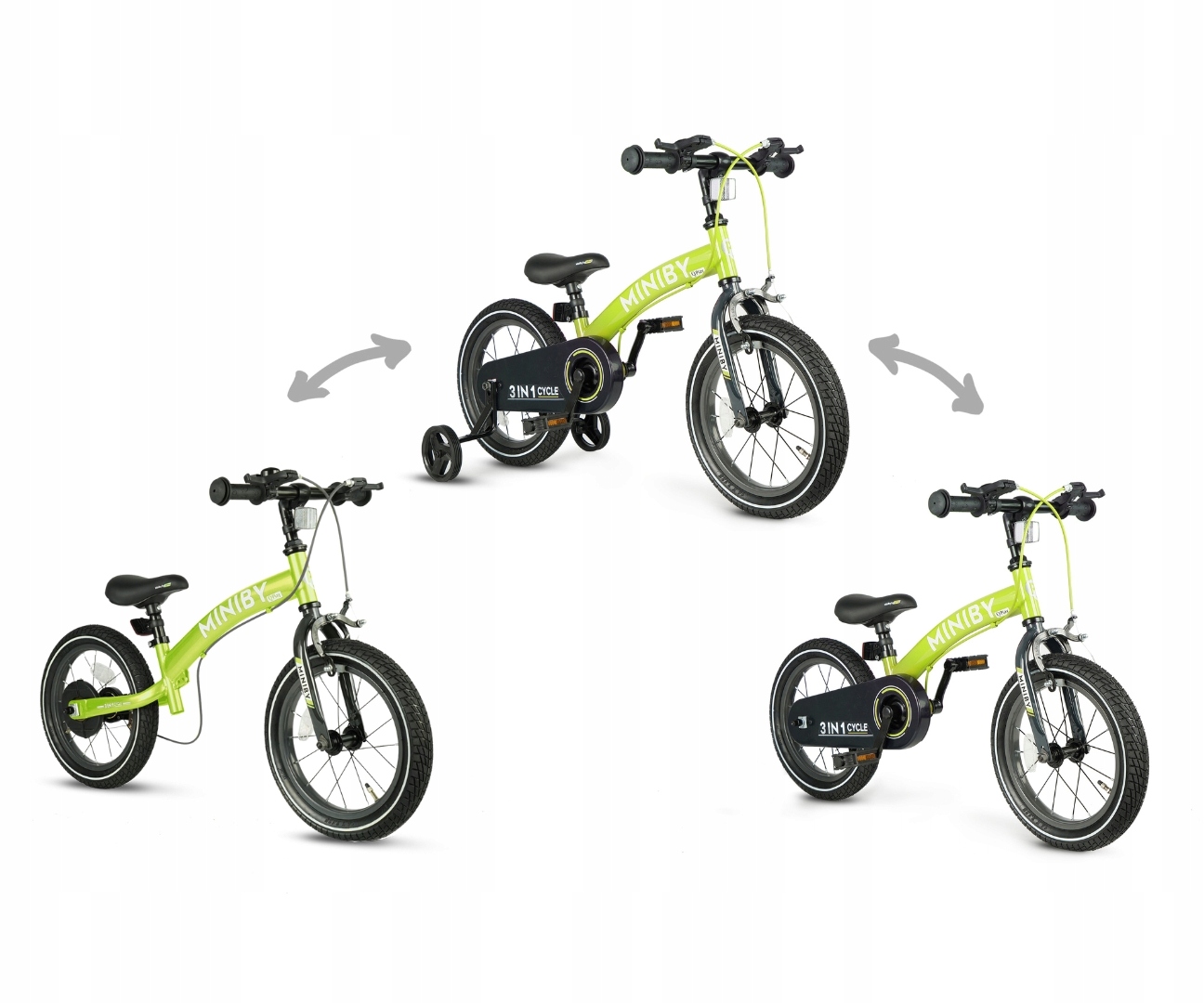 Qplay Rowerek Dziecięcy 3w1 Rowerek Biegowy Miniby 14 cali Green wiek 3+