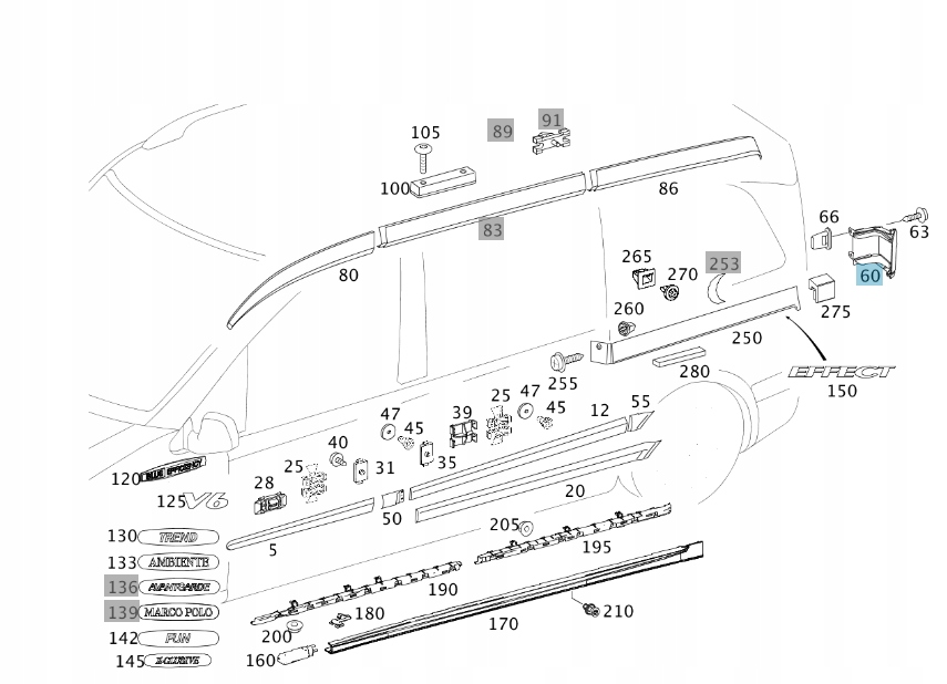 Osłona, Narożnik pod lampę Mercedes Vito W639 Lewy Numer katalogowy części A63969407259999