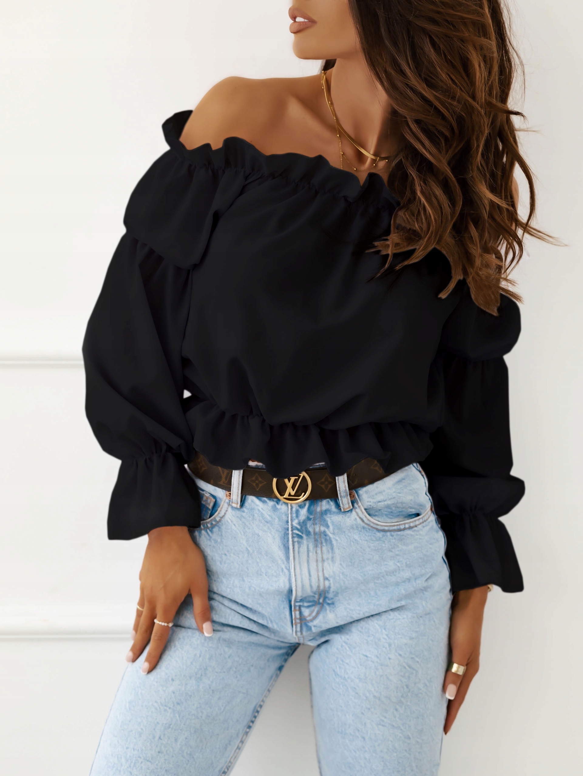 HISZPANKA elegancka bluzka damska oversize marszczona falbanka bufki L/XL Kolekcja Spring Collection