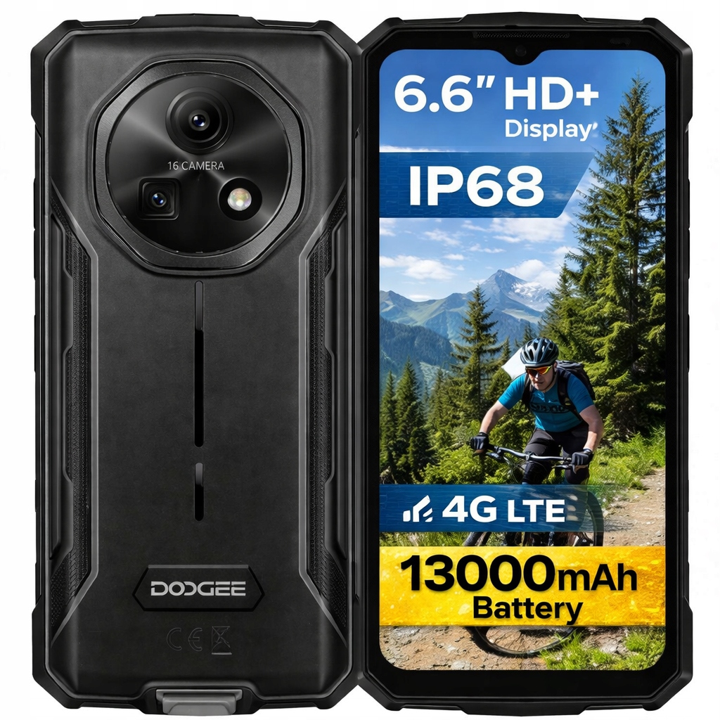 Odolný smartphone Doogee Fire 5 s baterií 13000mAh, 6.6" displejem, 4G, Nfc a Androidem 15, 12GB RAM/64GB úložištěm