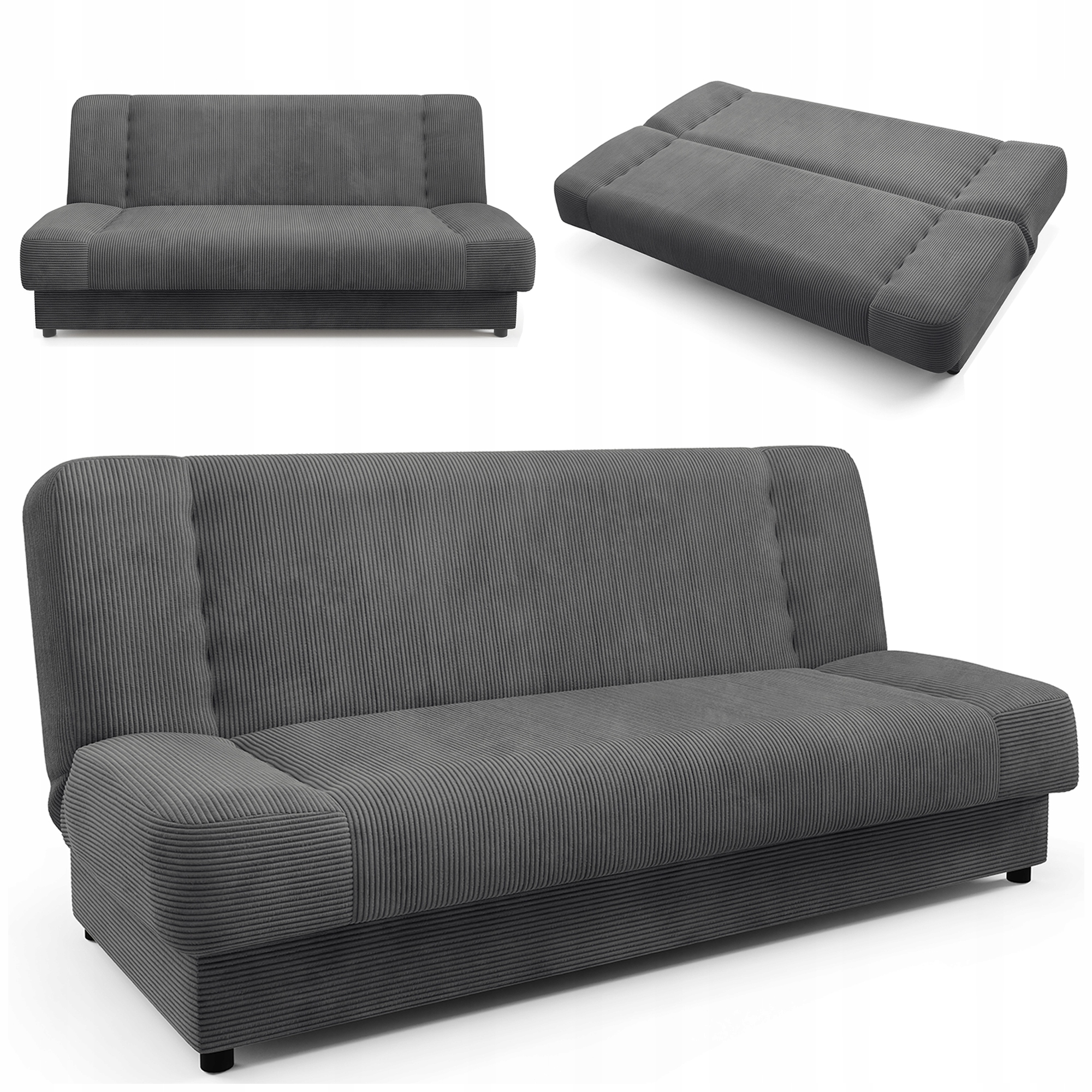 Dvoumístná rozkládací pohovka Tmavě šedá s funkcí spaní Piano