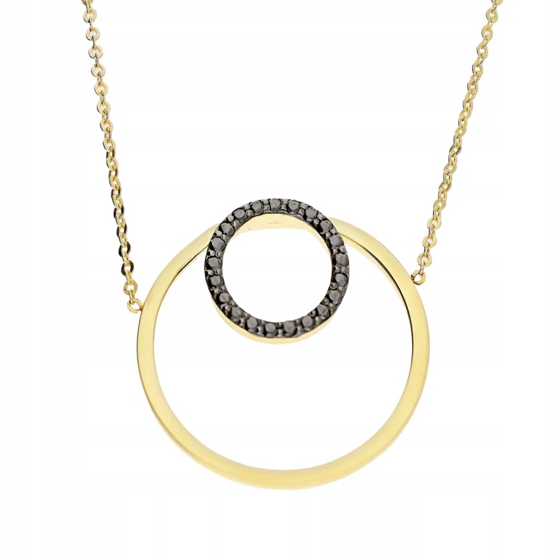 Krásný zlatý 585 dámský řetízkový náhrdelník s kruhem a zirkony