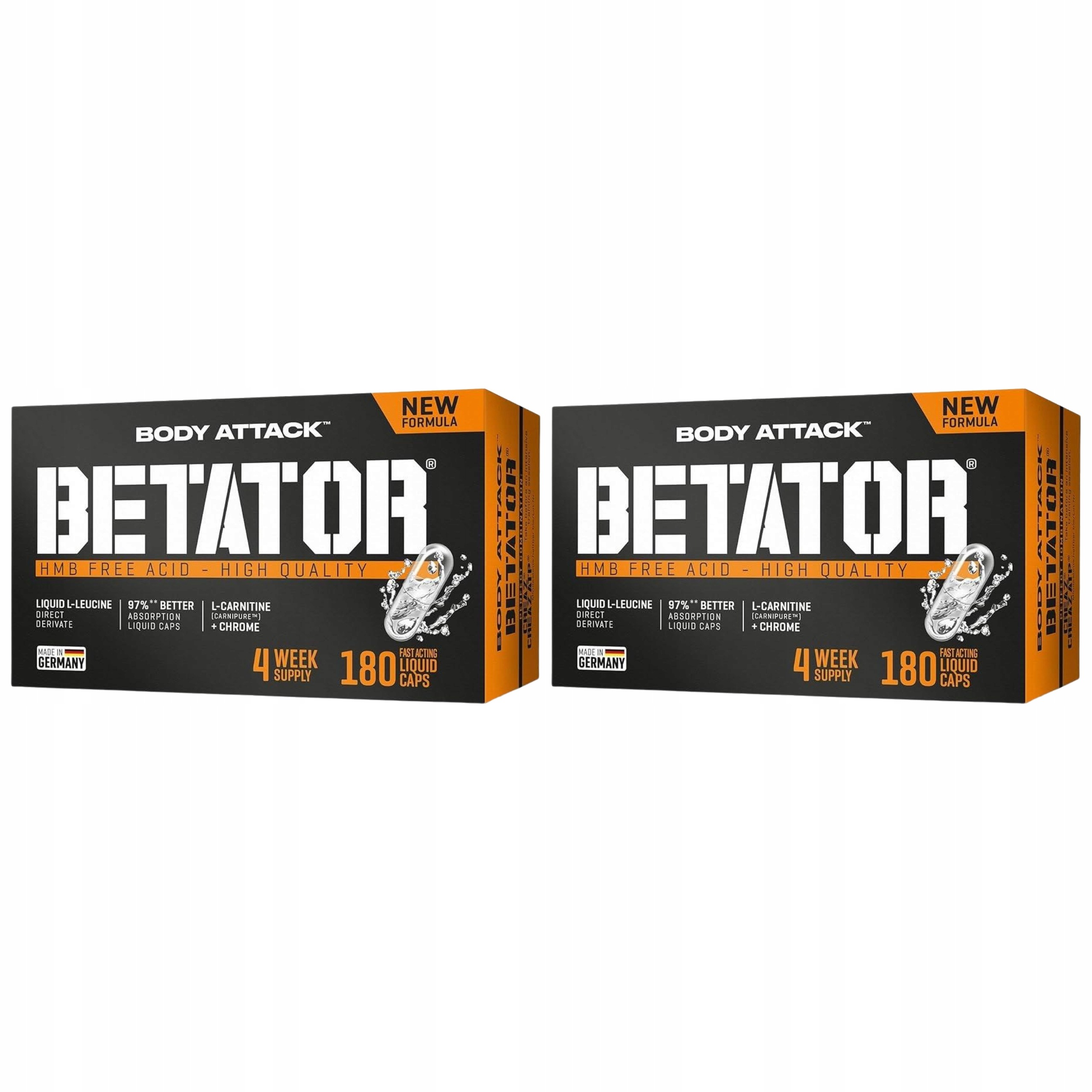 2x Karnitin Betator 180 kapslí Hmb Chrom Anabolik Svalová hmota Body Attack