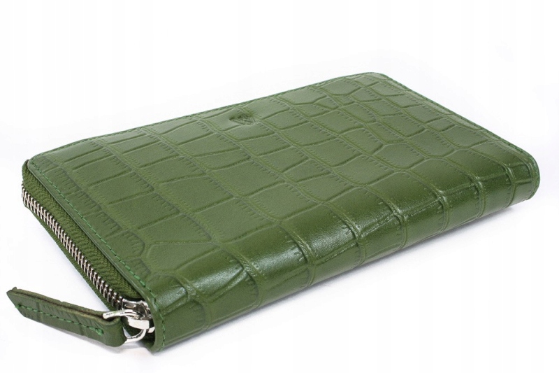 Tmavě zelená dámská kožená peněženka typu croco na zip 511-1306-55