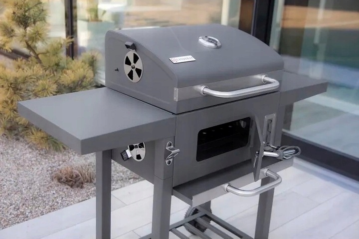 PROFESJONALNY GRILL OGRODOWY WĘGLOWY + PÓŁKI + POPIELNIK + POKRYWA + RUSZT Szerokość grilla 98 cm