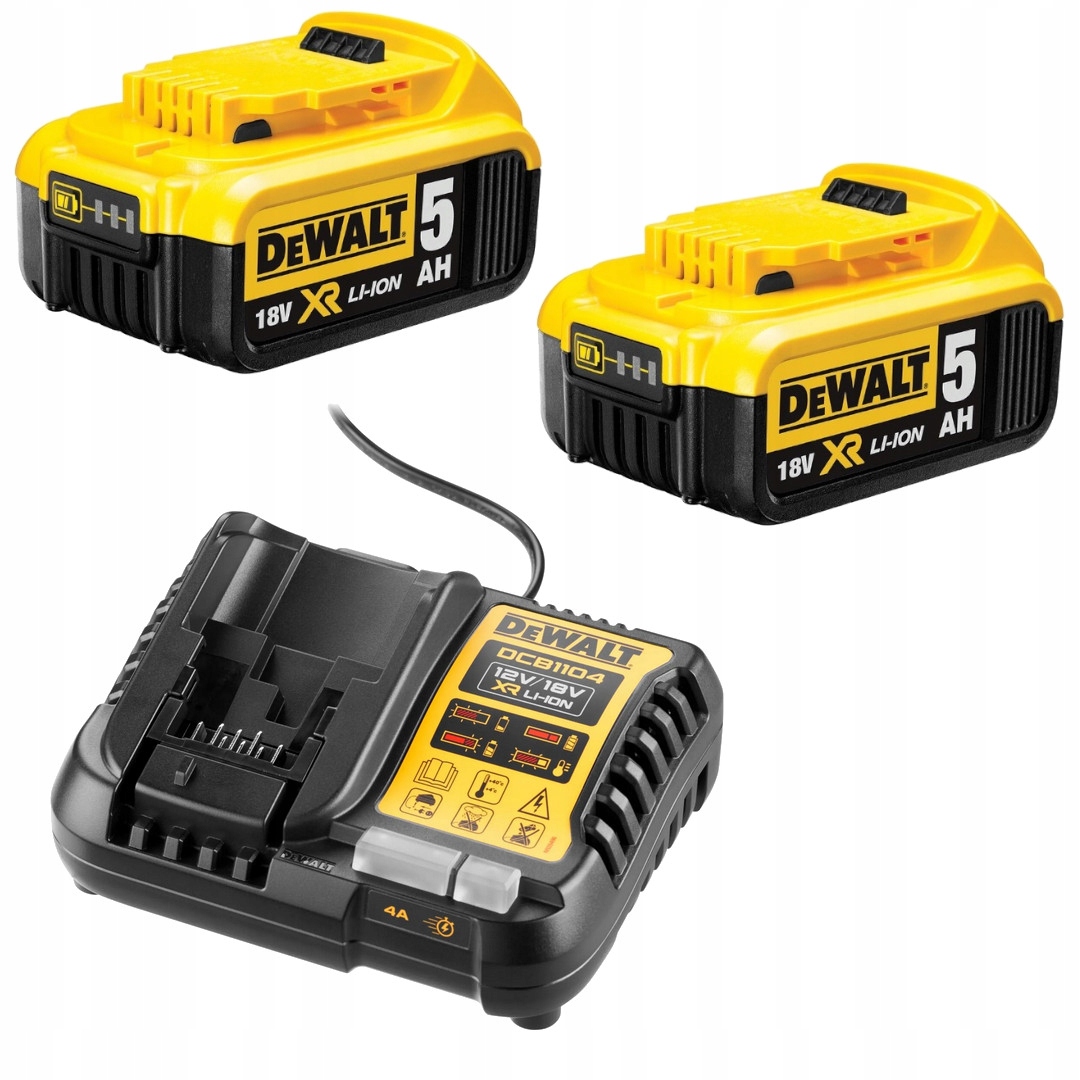 Dewalt Zestaw 2x Akumulator 18V 5,0Ah Li-Ion DCB184 Ładowarka DCB1104