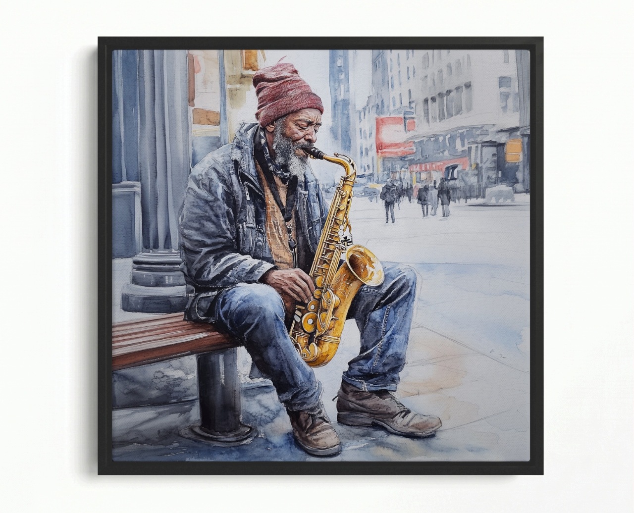 Obraz Rama American Box Muž Hudba Saxofon Ulice Město Nyc 80x80