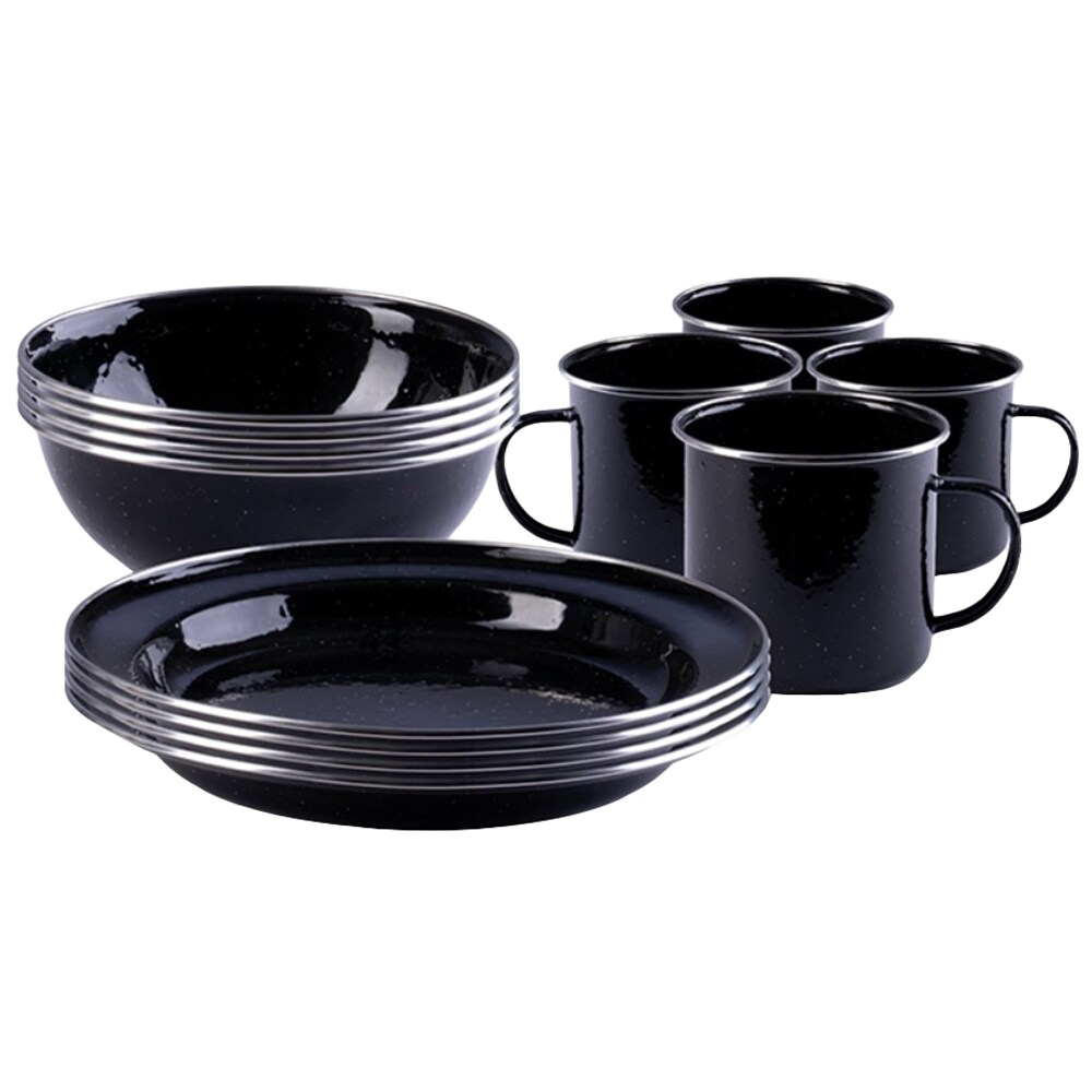 Sada smaltovaného turistického nádobí Mil-Tec Western Black 12 ks