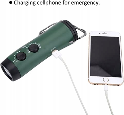 Dynamo Flashnight Latarka na korbę LED+ Radio AM/F Model Zielony