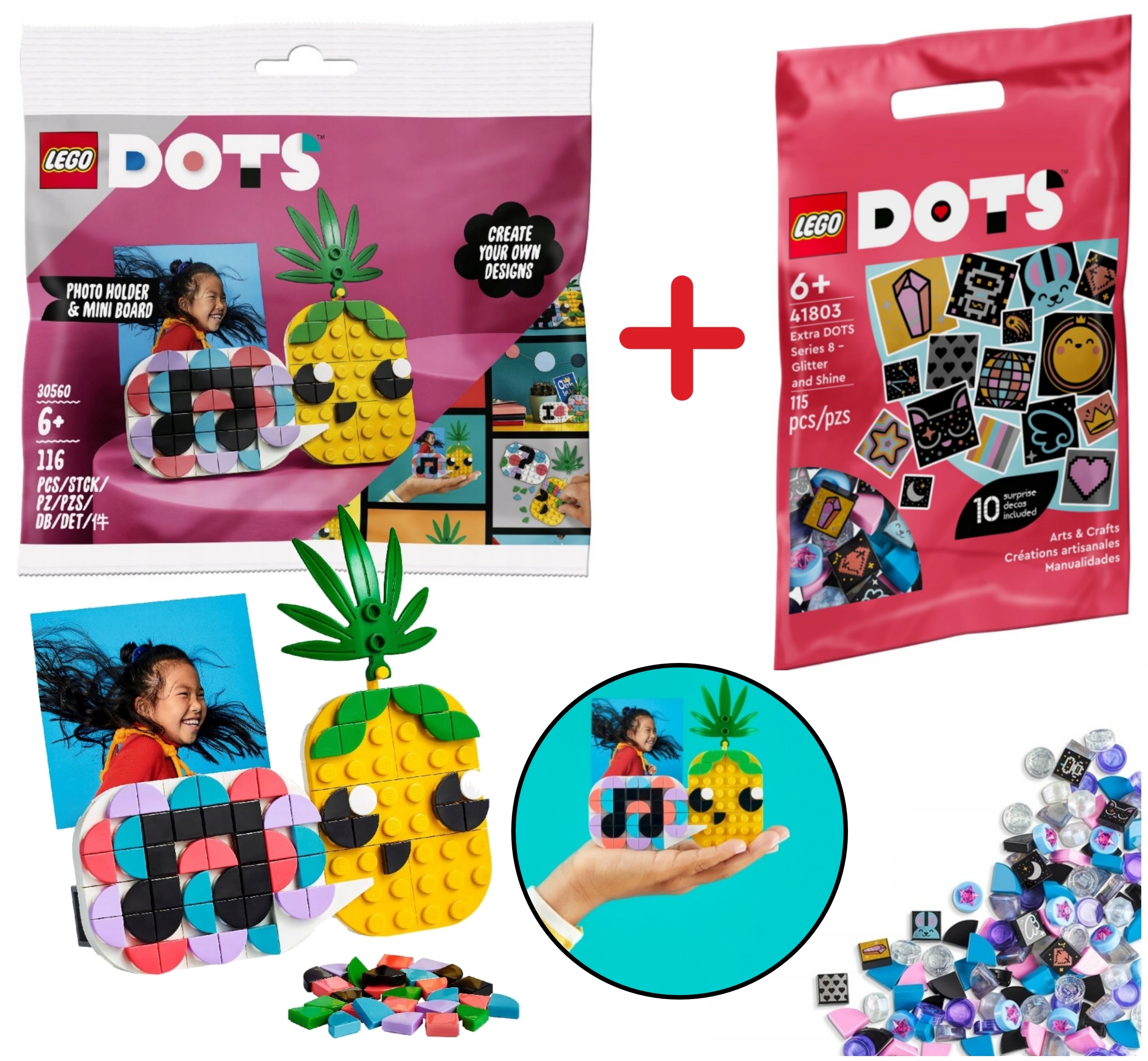 LEGO DOTS RAMKA NA ZDJĘCIE ANANAS + Lego Dots dodatki seria 8 Nowe Klocki