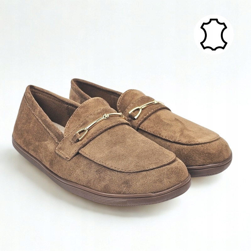 Brązowe mokasyny barefoot damskie skóra płaskie półbuty