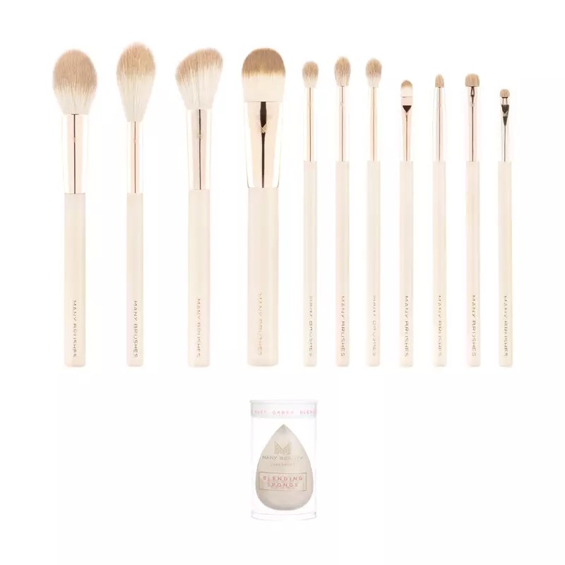 Many Beauty Focus Sada 11 štětců na líčení s kosmetickou houbičkou Vanilla