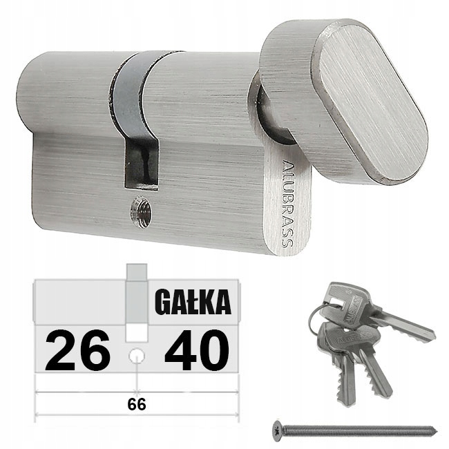 

Wkładka Do Zamka 26/40 Alubrass Gałka Nikiel Satyn