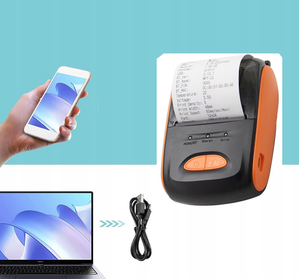 Drukarka termiczna bezprzewodowa Bluetooth do paragonów 58 mm