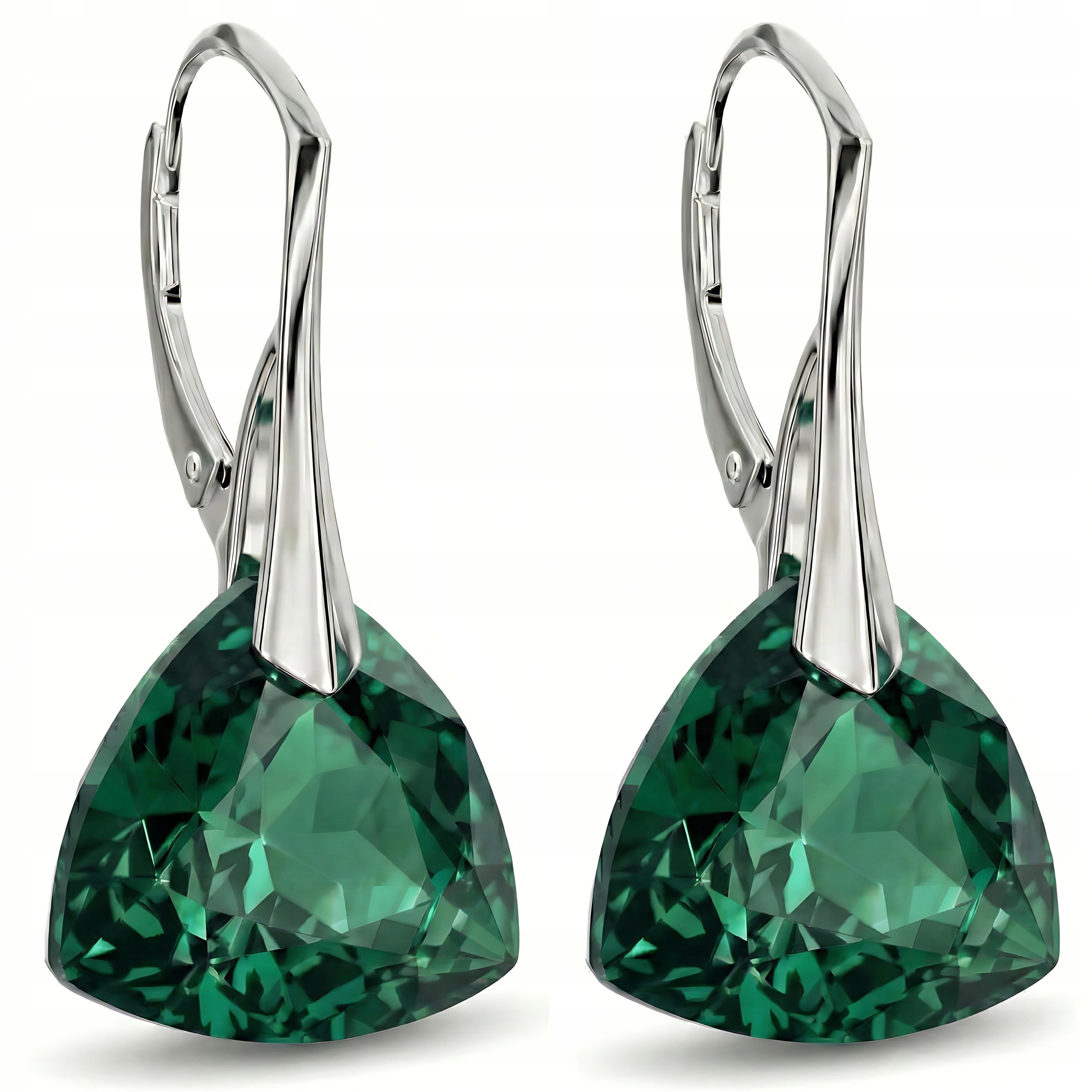 Stříbrné Náušnice 925 Závěsné trojúhelníky Krystaly z Rakouska Emerald Dárek